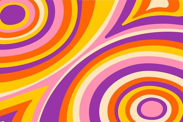 Hand drawn colorful groovy psychedelic background