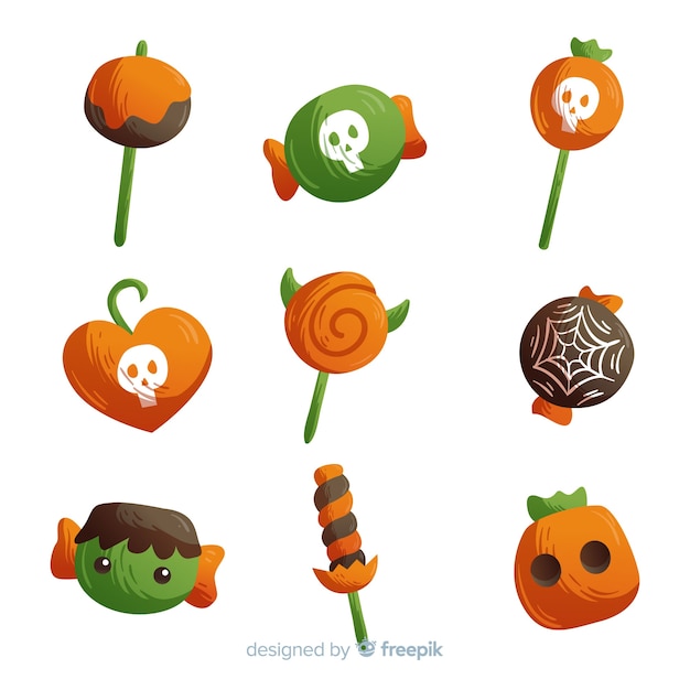 Hand drawn colorful halloween candy collection