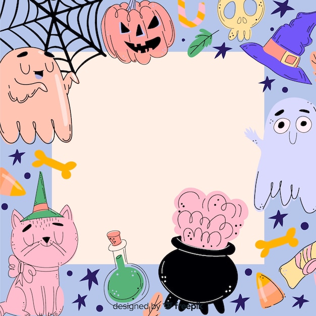 Hand drawn colorful halloween frame