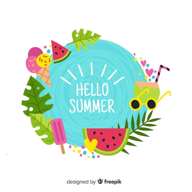 Hand drawn colorful  hello summer background