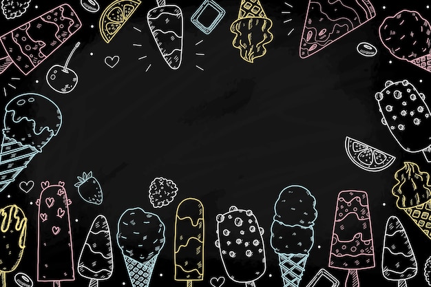 Fondo variopinto della lavagna del gelato disegnato a mano