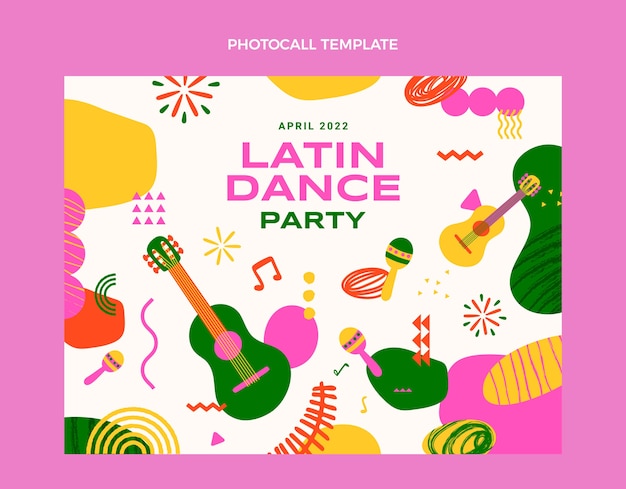 Бесплатное векторное изображение Нарисованная вручную красочная фотосессия для вечеринки в стиле латиноамериканских танцев
