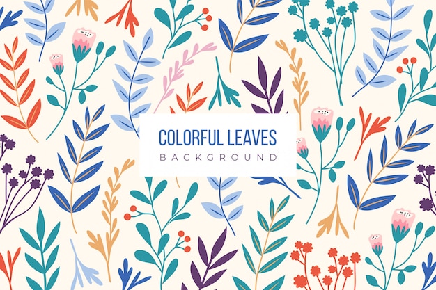 Hand drawn colorful leaves background 