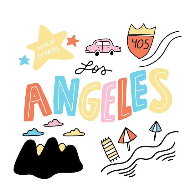 Hand drawn colorful los angeles city lettering