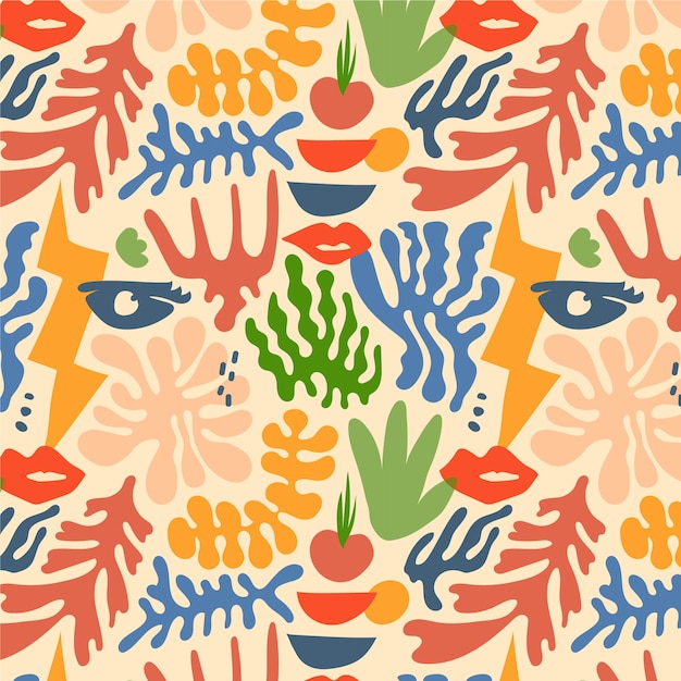 Hand drawn colorful matisse pattern design