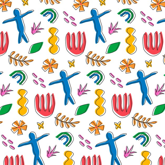 Hand drawn colorful matisse pattern design