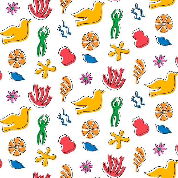 Hand drawn colorful matisse pattern design