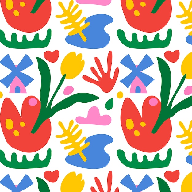 Hand drawn colorful matisse pattern design