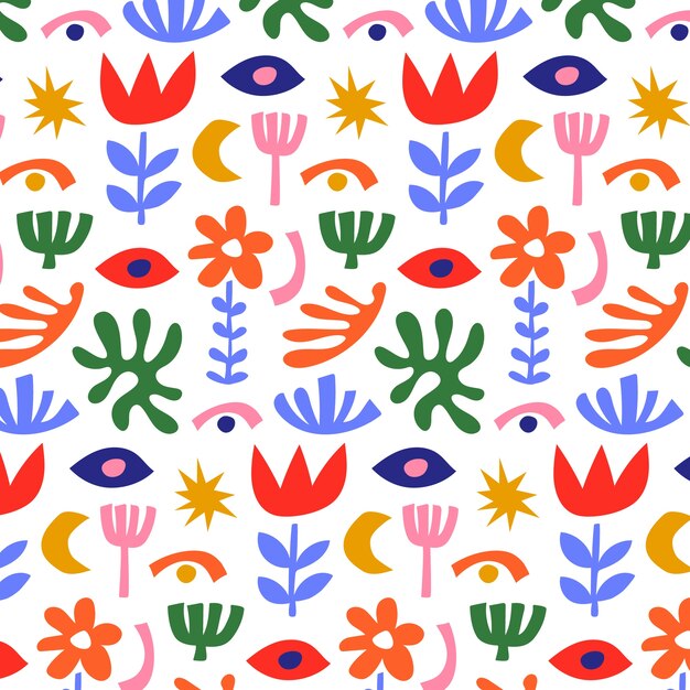 Hand drawn colorful matisse pattern design