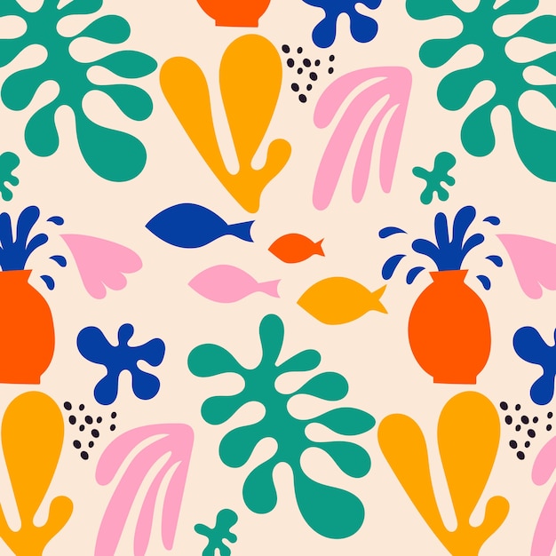 Free vector hand drawn colorful matisse pattern