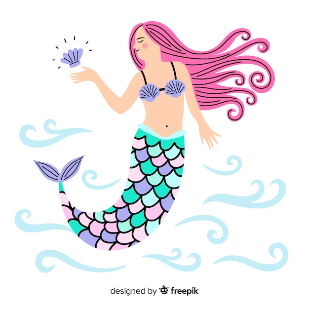 Free vector hand drawn colorful mermaid background