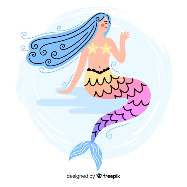 Free vector hand drawn colorful mermaid background