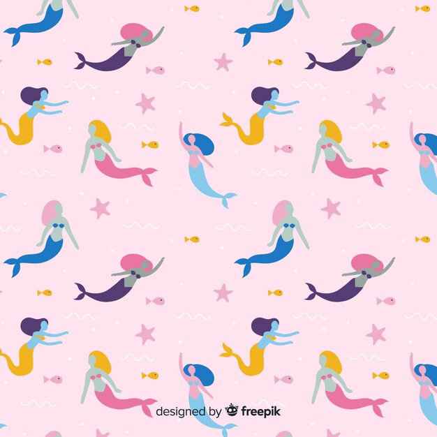 Hand drawn colorful mermaid pattern