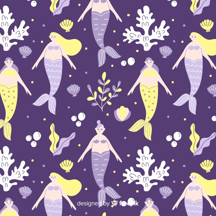 Free Vector hand drawn colorful mermaid pattern