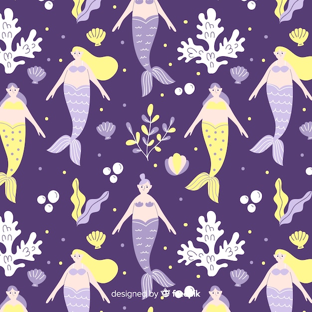 Hand drawn colorful mermaid pattern