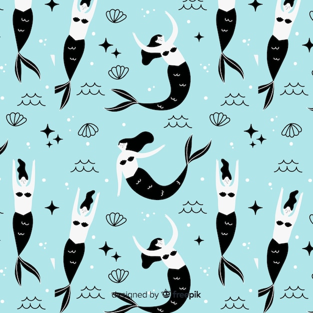 Free vector hand drawn colorful mermaid pattern