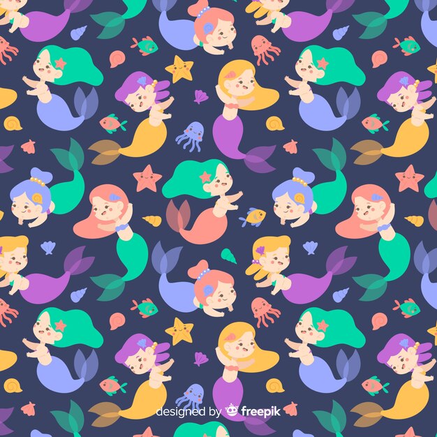 Hand drawn colorful mermaid pattern