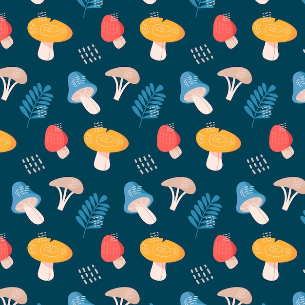 손으로 그린 화려한 버섯 패턴