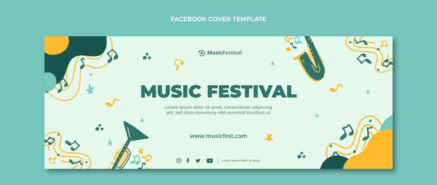 Hand drawn colorful music festival facebook cover