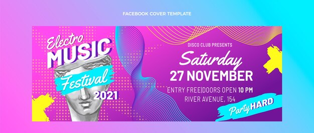 hand drawn colorful music festival facebook cover