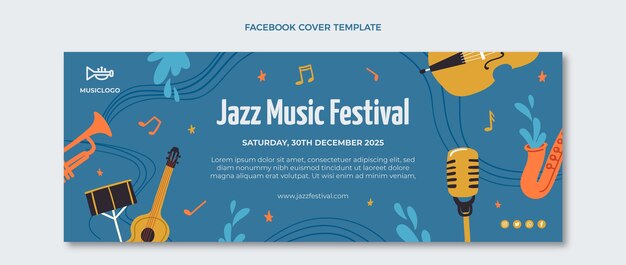 Hand drawn colorful music festival facebook cover