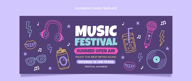 hand drawn colorful music festival facebook cover