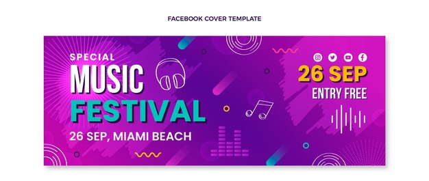 Нарисованная рукой красочная обложка музыкального фестиваля facebook