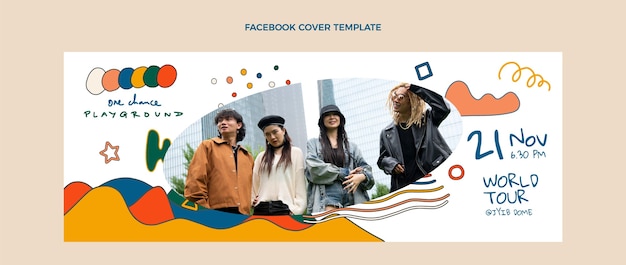 Copertina facebook del festival musicale colorato disegnato a mano