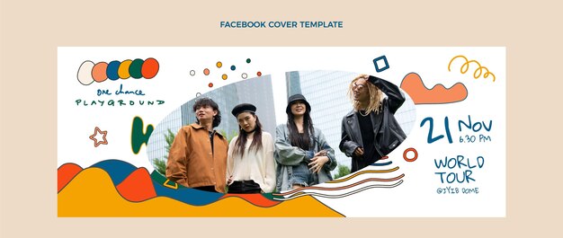 Hand drawn colorful music festival facebook cover