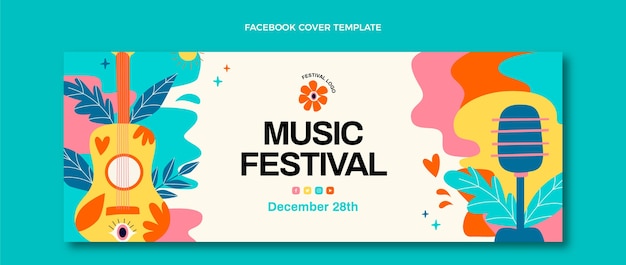 Hand drawn colorful music festival facebook cover