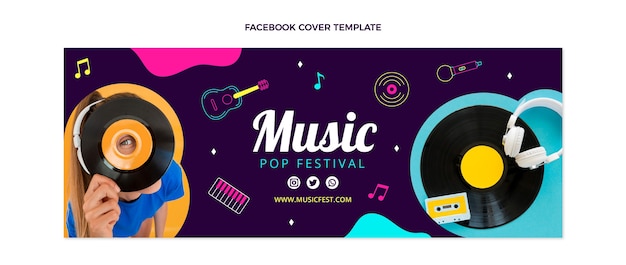 Vettore gratuito copertina facebook del festival musicale colorato disegnato a mano