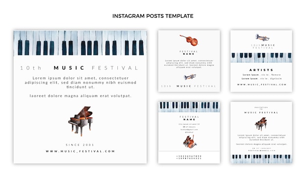 Free vector hand drawn colorful music festival instagram posts