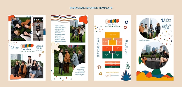 Vettore gratuito storie di instagram festival musicali colorate disegnate a mano