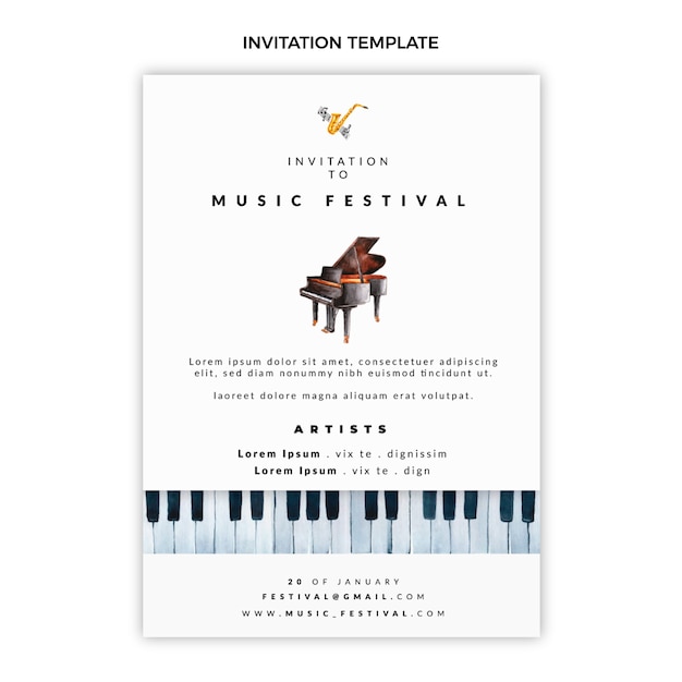 Free vector hand drawn colorful music festival invitation