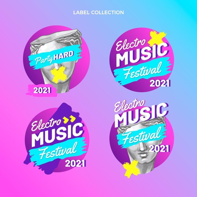 hand drawn colorful music festival labels