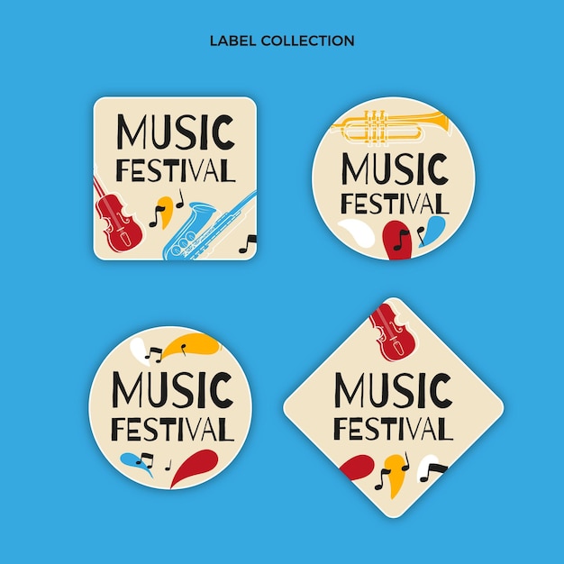Hand drawn colorful music festival labels