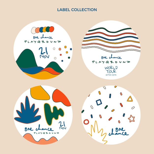 hand drawn colorful music festival labels