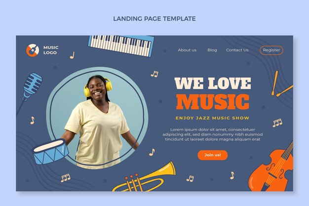 Free vector hand drawn colorful music festival landing page