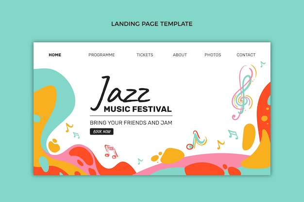 Vettore gratuito pagina di destinazione del festival musicale colorato disegnato a mano