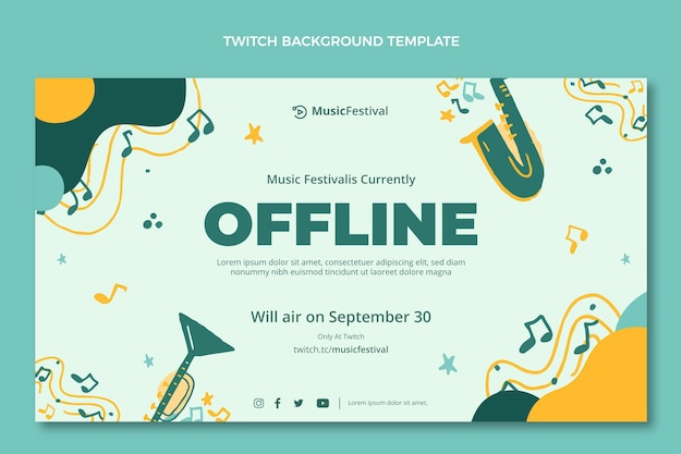 Free vector hand drawn colorful music festival twitch background