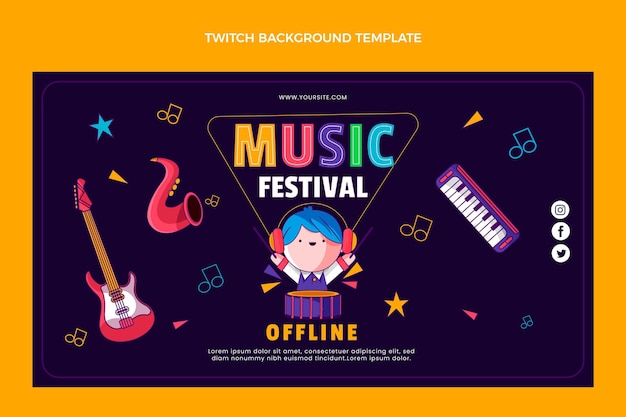 Free vector hand drawn colorful music festival twitch background