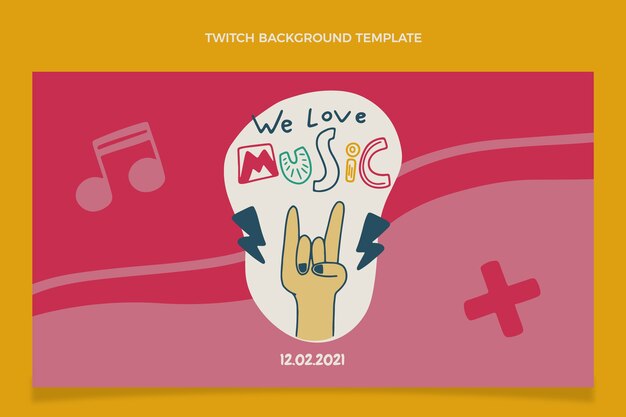 Hand drawn colorful music festival twitch background