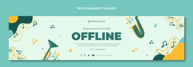 Free vector hand drawn colorful music festival twitch banner