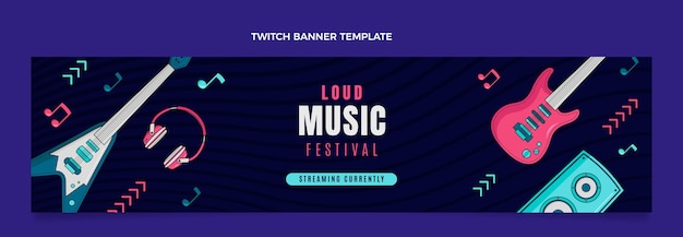 Hand drawn colorful music festival twitch banner