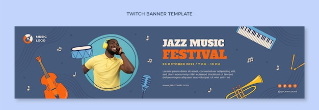 Бесплатное векторное изображение Ручной обращается красочный музыкальный фестиваль twitch баннер