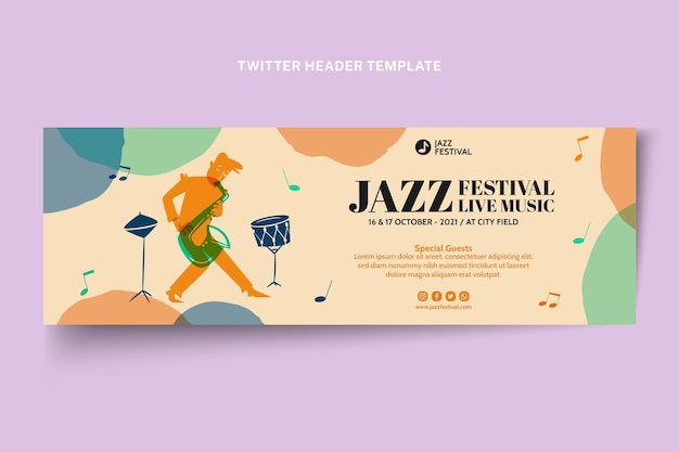 Vettore gratuito intestazione twitter festival musicale colorato disegnato a mano