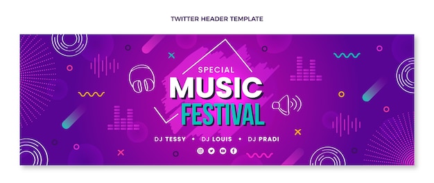 Hand drawn colorful music festival twitter header