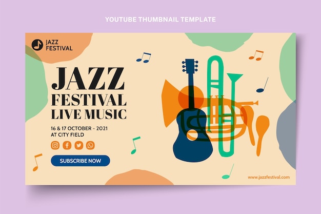 Free vector hand drawn colorful music festival youtube thumbnail