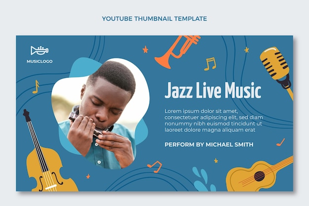 Free vector hand drawn colorful music festival youtube thumbnail