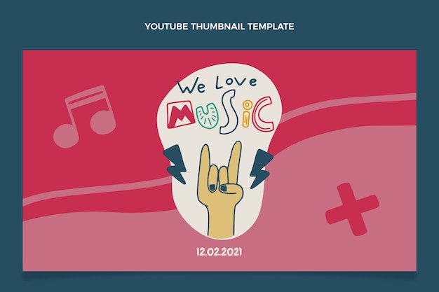 無料ベクター 手描きのカラフルな音楽祭のyoutubeサムネイル